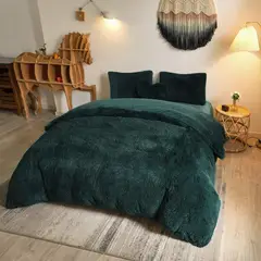 GENERICO - EDREDÓN PIEL DE OSO DOS PLAZAS + 2 FUNDAS VERDE ESMERALDA