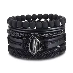 GENERICO - PULSERAS HOMBRE CUERO REGULABLE MODA PACK SET DE 4