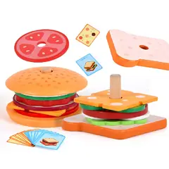 GENERICO - Juego de rompecabezas hamburguesa de madera