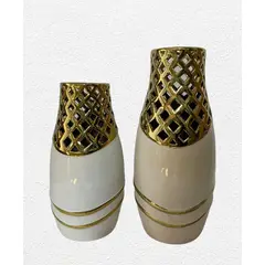 GENERICO - Florero de Cerámica Blanco con Dorado