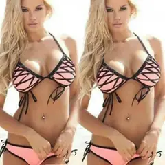 GENERICO - Traje de Baño Bikini Rose con Lazos Ropa de Moda Playa Genieka