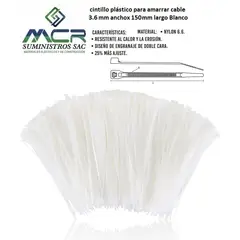 GENERICO - AMARRA CABLE CINTILLO DE 3.6 MM DE ANCHO X 150 MM DE LARGO BLANCO