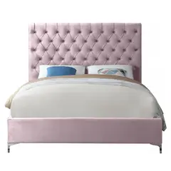 GENERICO - Cama Tapizada Capitoné Abba Rosa 2 Plazas