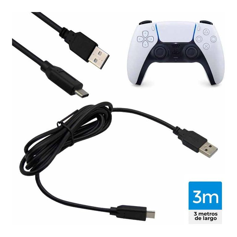 Cable Para Cargar Mando Ps5 De 3 Metros Carga Rápida Seisa.
