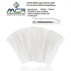 GENERICO - AMARRA CABLE CINTILLO DE 7.6 MM DE ANCHO X 500MM DE LARGO BLANCO