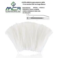 GENERICO - AMARRA CABLE CINTILLO DE 9MM DE ANCHO X 550MM DE LARGO BLANCO