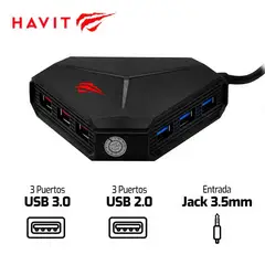 HAVIT - Hub USB H95 3.0 2.0 Jack 3.5mm Lector TF/SD 6 Puertos