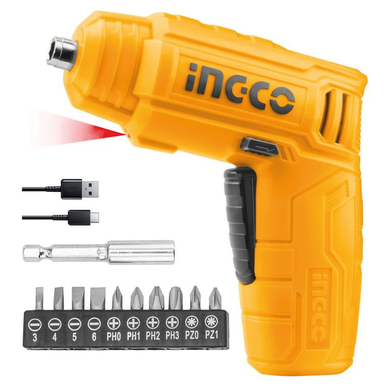 Atornillador Inalámbrico INGCO 4V + Accesorios CSDLI0402
