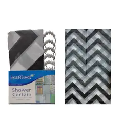 GENERICO - Cortina de ducha 180x180 con 12 ganchos diseño Rayas Negro