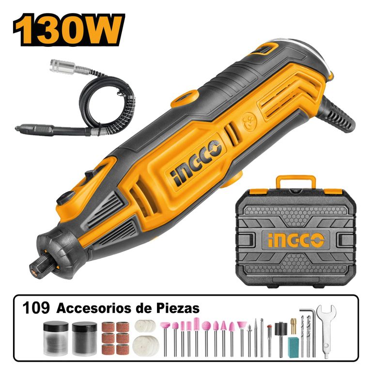 Mini Rectificadora INGCO 130W + Kit 109 Piezas MG13328