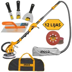 INGCO TOOLS - KIT EMPASTADOR + LIJADORA DE PARED Y TECHO FINO ACABADO 12 LIJAS INGCO