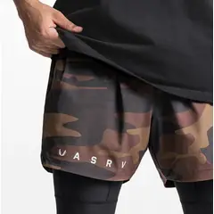 GENERICO - Short deportivo de hombre ASRU con licra incorporada -Short gym