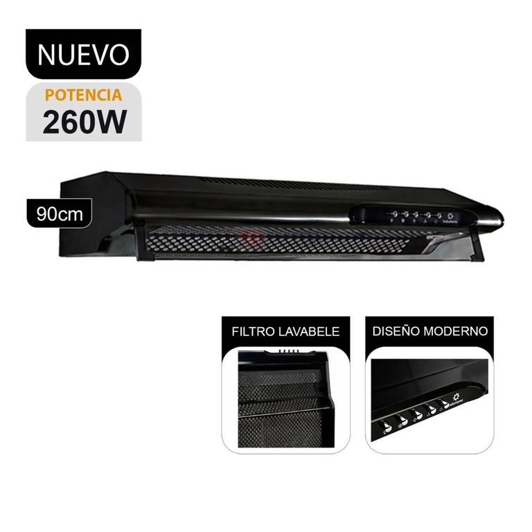 CAMPANA EXTRACTORA DE 90 CM 3 VELOCIDADES CEI-902NE NEGRO