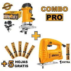 INGCO TOOLS - Combo Fresadora INGCO PLM5002 + Sierra Caladora + 6 Hojas JS400285