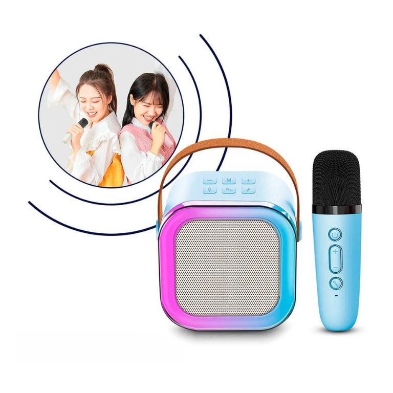 Altavoz inalámbrico para karaoke con Micrófono Bluetooth Celeste