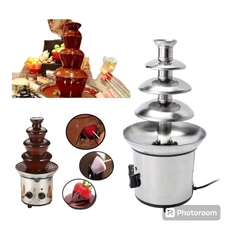 FUENTE CHOCOLATERA DE 4 PISOS DE ACERO INOXIDABLE