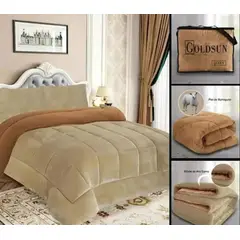 GENERICO - COBERTOR ANGEL CON REVERSO CON CARNERO 3 PIEZAS DOS PLAZAS BEIGE