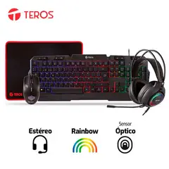 TEROS - Kit 4 En 1 TE-4063N Teclado + Mouse + Audifono + Pad Mouse