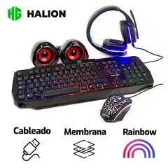 HALION - Kit 5 En 1 RACER HA-830C Teclado + Mouse Audifono Parlante Pad