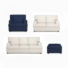 GENERICO - Juego de Sala Athina 3-2-1 Ivory + 1 Banqueta Azul