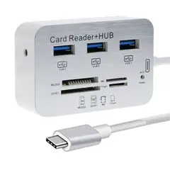 GENERICO - HUB USB 3 Puertos + Lector de Tarjeta SD 3.0 Combo 7en1 Salida Tipo C