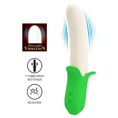 PRETTY LOVE - Vibrador Dildo Silicona Banana Geek Verde 19.5 cm x Ø 3.1 cm USB