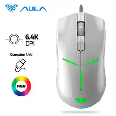 AULA - Mouse F820 6,400 DPI RGB Blanco