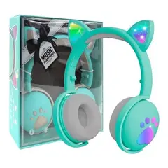 GENERICO - AUDIFONOS BLUETOOTH GATITO INALAMBRICOS LUCES RBG VERDE AGUA