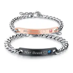 GENERICO - Pulseras para Parejas Her Beast His Beauty color Negro RosaDorado