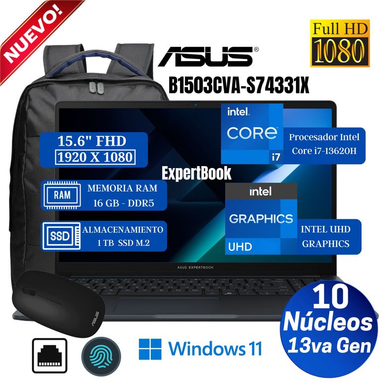 Laptop ExpertBook B1503CVA-S74331X 15.6" FHD, Core i7-13620H, Ram 16GB, SSD 1TB,Win 11 Pro