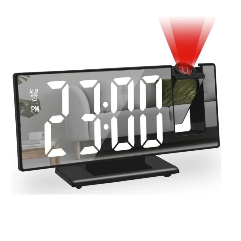 Reloj Digital proyector 180 grad despertador espejo temperatura 12-24H