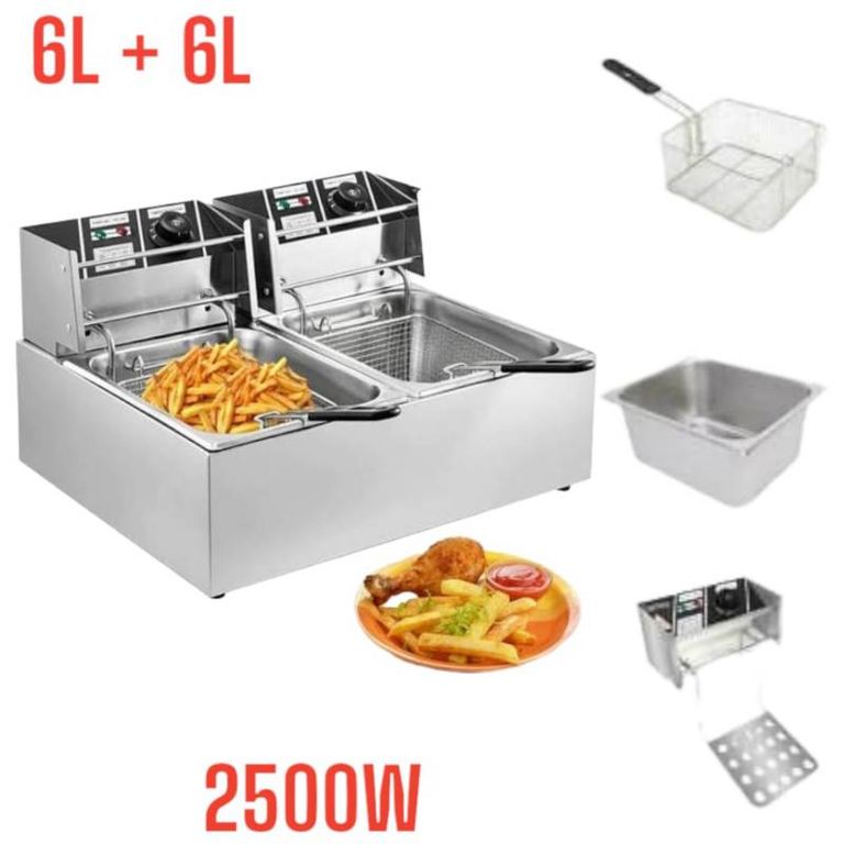 Freidora Electrica 12L 2500W de Acero Inoxidable y Cesta para Freir