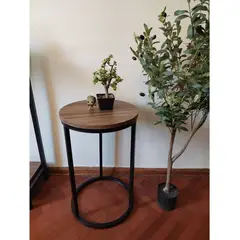 GENERICO - Mesa auxiliar industrial color nogal 40 cm x 60 altura