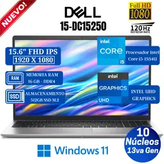 DELL - Laptop 15 DC15250 15.6" FHD IPS, Core i5-1334U, 13va Gen,Ram 16GB, SSD 512GB, Win 11