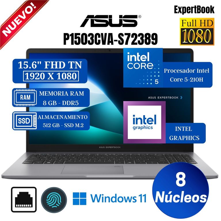 Laptop ExpertBook P1503CVA-S72389 15.6" FHD, Intel Core 5-20H, Ram 8GB, SSD 512GB, Win 11