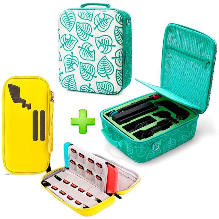 Pack Maleta para Nintendo Switch y Oled Verde A C + Estuche Amarillo.
