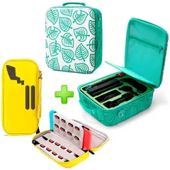 VARIOS - Pack Maleta para Nintendo Switch y Oled Verde A C + Estuche Amarillo.