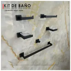 GENERICO - Kits de Baño 6 Piezas Acero Inoxidable Negro mate