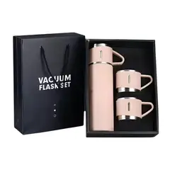 GENERICO - Set Termo Con 3 Tazas Para Bebidas Acero Inoxidable Color Rosa 500 Ml