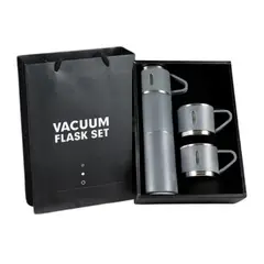 GENERICO - Set Termo Con 3 Tazas Para Bebidas Acero Inoxidable Color Plomo 500 Ml