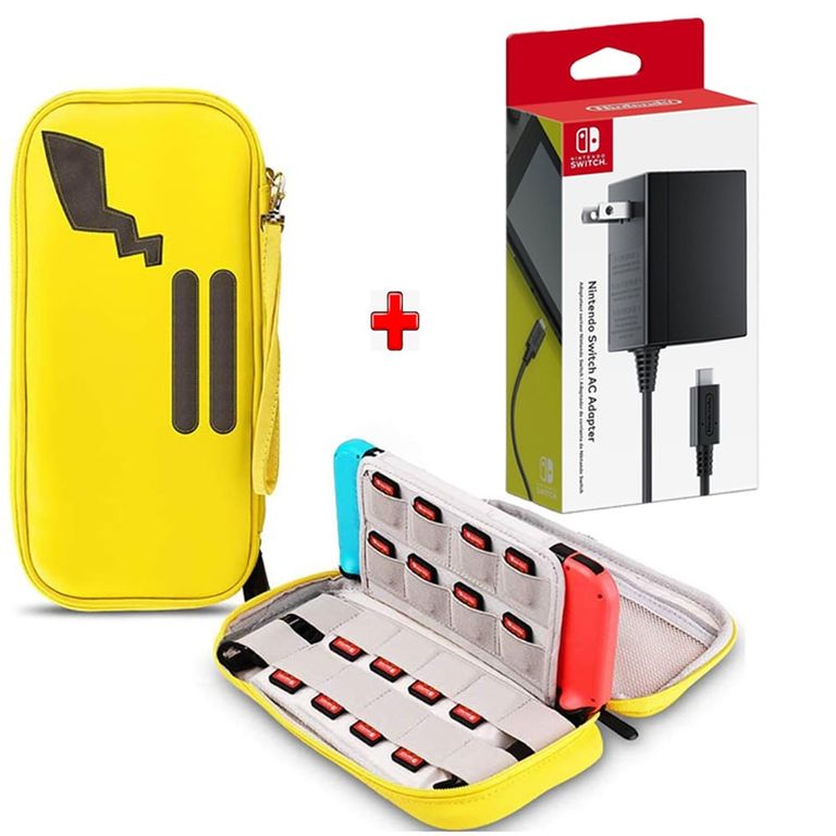 Pack Estuche para Nintendo Switch y Oled Pikachu y Cargador Original.