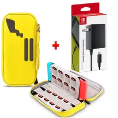 VARIOS - Pack Estuche para Nintendo Switch y Oled Pikachu y Cargador Original.