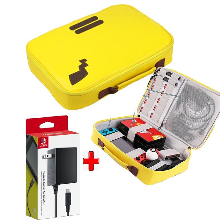 Pack Maleta para Nintendo Switch y Oled Pikachu Amarillo y Cargador.