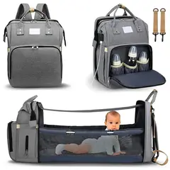 GENERICO - Pañalera Mochila Bebe Cambiador Cuna 3 en 1 Color Aleatorio