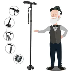 GENERICO - Bastón plegable con linterna ligero y ajustable para adultos