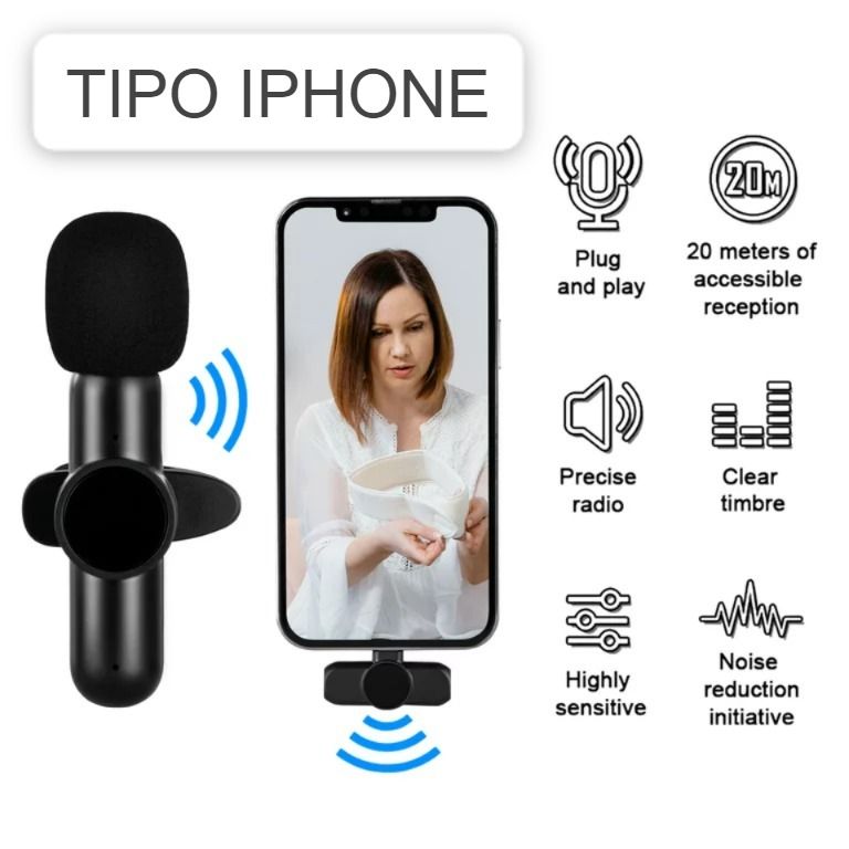 Micrófono Solapero Inalámbrico Entrada para iPhone Recargable
