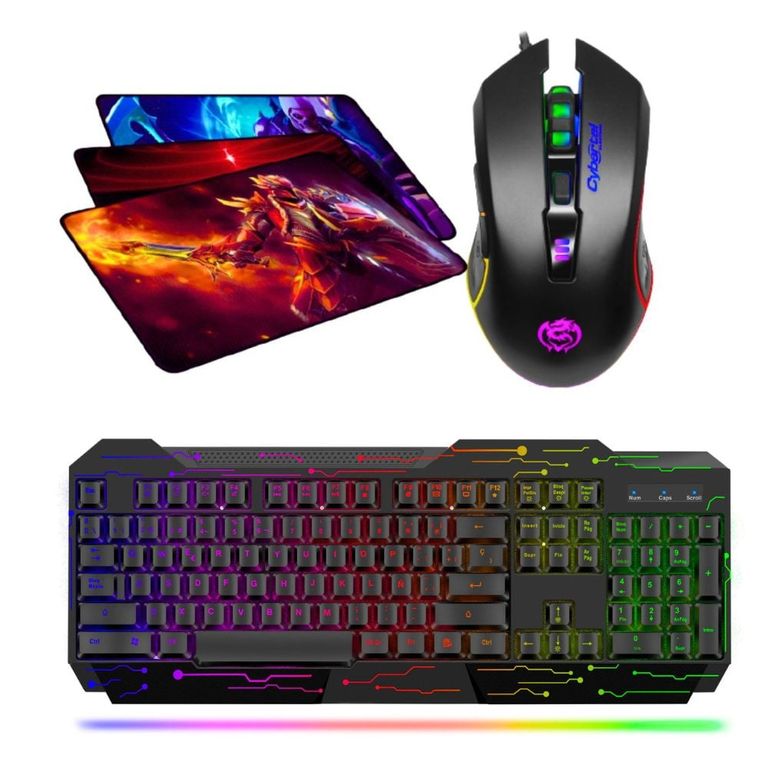Kit Gamer 3 En 1 Cyb : Teclado Elektron + Mouse Rgb + Pad