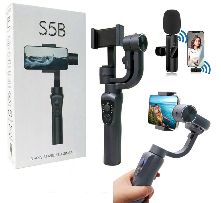 Gimbal de Cardán 3 ejes S5B para celular + Micrófono K8