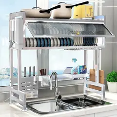 OEM - Escurridor Organizador de platos 2 nivel con tapa 85 cm - Blanco