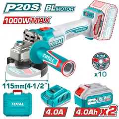 TOTAL TOOLS - Amoladora 20v 4½ Cargador Y 2 Baterías De 4ah 1000w - TAGLI271532